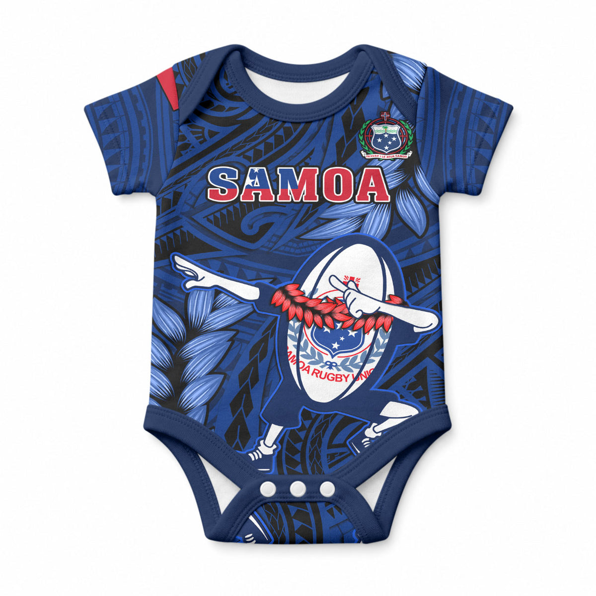 Custom Samoa Rugby Baby Onesie Manu Samoa Ula Fala Dabbing Ball Polynesian Blue Version LT14 Blue - Polynesian Pride