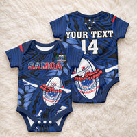 Custom Samoa Rugby Baby Onesie Manu Samoa Ula Fala Dabbing Ball Polynesian Blue Version LT14 - Polynesian Pride