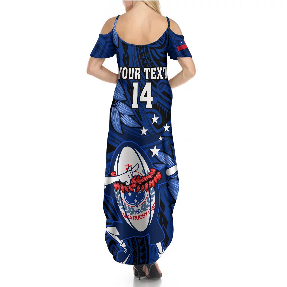Custom Samoa Rugby Summer Maxi Dress Manu Samoa Ula Fala Dabbing Ball Polynesian Blue Version LT14 - Polynesian Pride