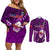 Samoa Rugby Couples Matching Off Shoulder Short Dress and Long Sleeve Button Shirts Manu Samoa Ula Fala Dabbing Ball Polynesian Purple Version LT14 Purple - Polynesian Pride