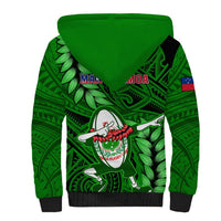 Samoa Rugby Sherpa Hoodie Manu Samoa Ula Fala Dabbing Ball Polynesian Green Version LT14 - Polynesian Pride