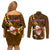 Samoa Rugby Couples Matching Off Shoulder Short Dress and Long Sleeve Button Shirts Manu Samoa Ula Fala Dabbing Ball Polynesian Gold Version LT14 - Polynesian Pride