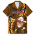 Samoa Rugby Family Matching Off Shoulder Long Sleeve Dress and Hawaiian Shirt Manu Samoa Ula Fala Dabbing Ball Polynesian Gold Version LT14 - Polynesian Pride