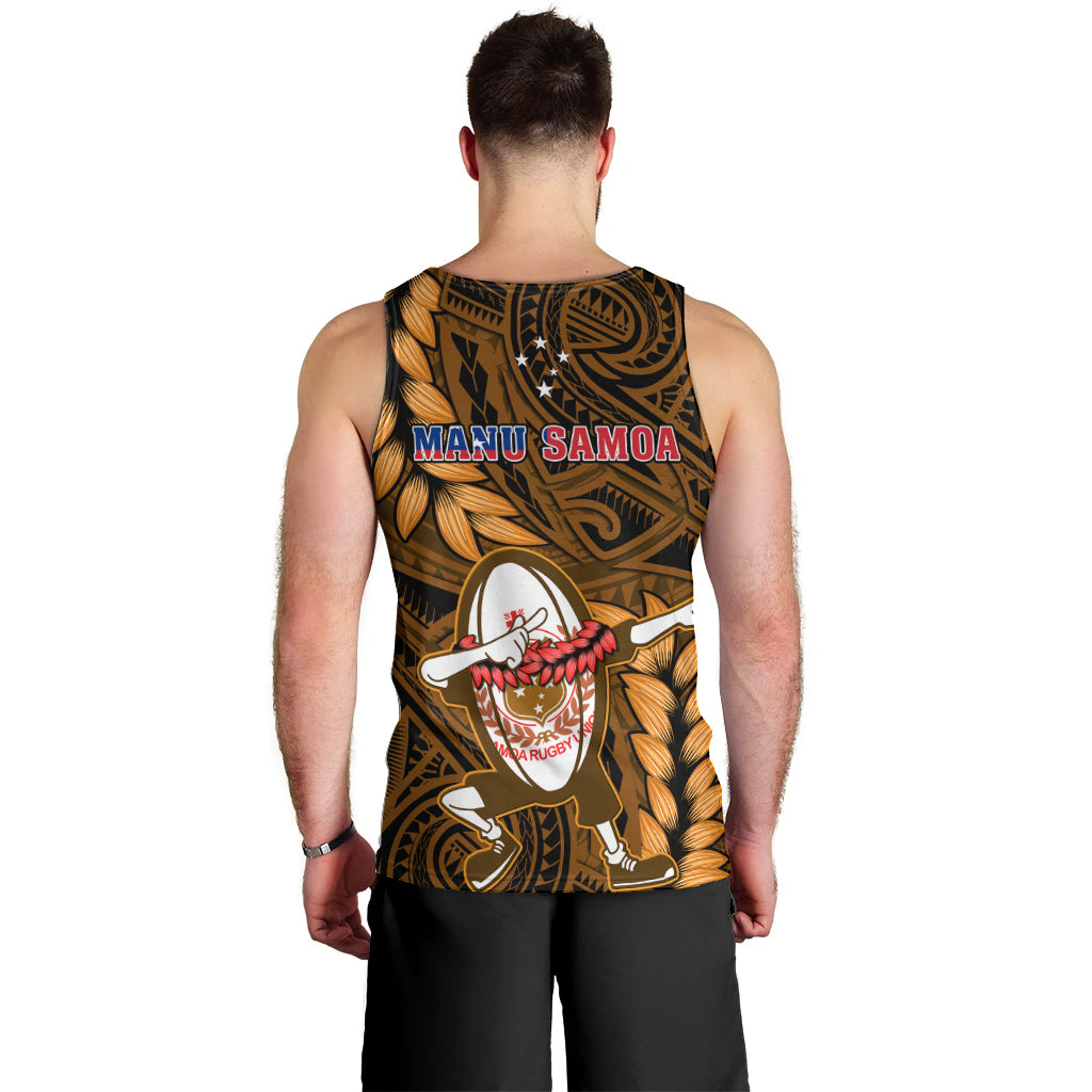 Samoa Rugby Men Tank Top Manu Samoa Ula Fala Dabbing Ball Polynesian Gold Version LT14 - Polynesian Pride