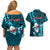 Samoa Rugby Couples Matching Off Shoulder Short Dress and Hawaiian Shirt Manu Samoa Ula Fala Dabbing Ball Polynesian Turquoise Version LT14 - Polynesian Pride