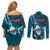 Samoa Rugby Couples Matching Off Shoulder Short Dress and Long Sleeve Button Shirts Manu Samoa Ula Fala Dabbing Ball Polynesian Turquoise Version LT14 - Polynesian Pride