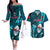 Samoa Rugby Couples Matching Off The Shoulder Long Sleeve Dress and Hawaiian Shirt Manu Samoa Ula Fala Dabbing Ball Polynesian Turquoise Version LT14 Turquoise - Polynesian Pride