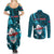 Samoa Rugby Couples Matching Summer Maxi Dress and Long Sleeve Button Shirts Manu Samoa Ula Fala Dabbing Ball Polynesian Turquoise Version LT14 - Polynesian Pride