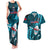 Samoa Rugby Couples Matching Tank Maxi Dress and Hawaiian Shirt Manu Samoa Ula Fala Dabbing Ball Polynesian Turquoise Version LT14 Turquoise - Polynesian Pride