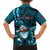 Samoa Rugby Family Matching Off Shoulder Long Sleeve Dress and Hawaiian Shirt Manu Samoa Ula Fala Dabbing Ball Polynesian Turquoise Version LT14 - Polynesian Pride