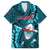 Samoa Rugby Family Matching Off Shoulder Long Sleeve Dress and Hawaiian Shirt Manu Samoa Ula Fala Dabbing Ball Polynesian Turquoise Version LT14 - Polynesian Pride