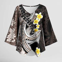 Brown and Black Hawaii Shark Tattoo Kimono Sleeve Blouse Puakenikeni Lei Plumeria Polynesian Pattern LT14 Female Black - Polynesian Pride