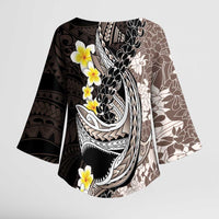 Brown and Black Hawaii Shark Tattoo Kimono Sleeve Blouse Puakenikeni Lei Plumeria Polynesian Pattern LT14 - Polynesian Pride
