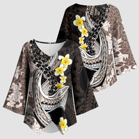 Brown and Black Hawaii Shark Tattoo Kimono Sleeve Blouse Puakenikeni Lei Plumeria Polynesian Pattern LT14 - Polynesian Pride