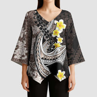 Brown and Black Hawaii Shark Tattoo Kimono Sleeve Blouse Puakenikeni Lei Plumeria Polynesian Pattern LT14 - Polynesian Pride