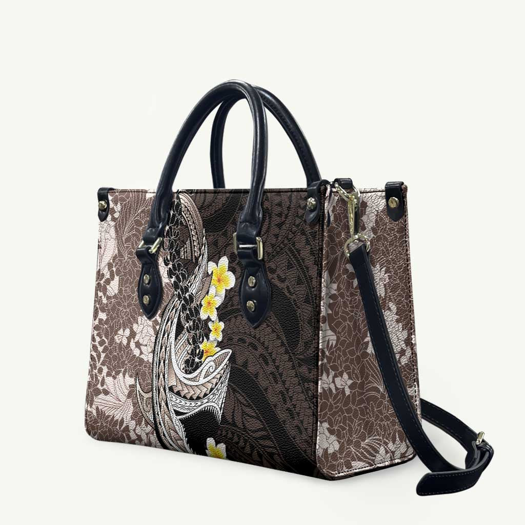 Brown and Black Hawaii Shark Tattoo Leather Bag Puakenikeni Lei Plumeria Polynesian Pattern LT14 Black - Polynesian Pride