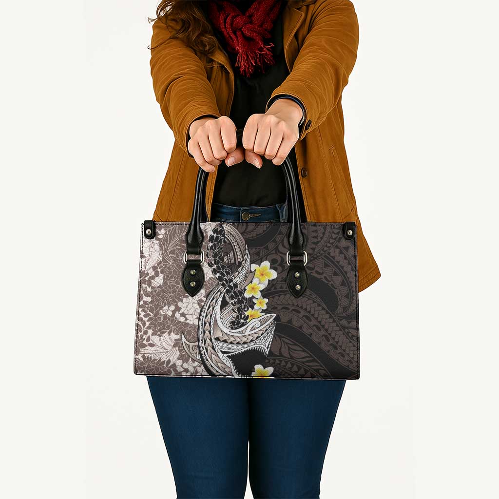 Brown and Black Hawaii Shark Tattoo Leather Bag Puakenikeni Lei Plumeria Polynesian Pattern LT14 - Polynesian Pride