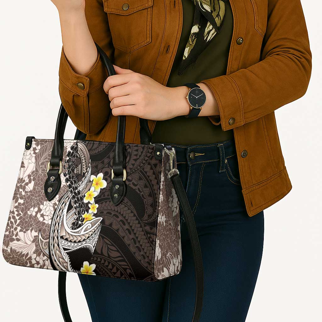 Brown and Black Hawaii Shark Tattoo Leather Bag Puakenikeni Lei Plumeria Polynesian Pattern LT14 - Polynesian Pride