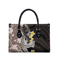 Brown and Black Hawaii Shark Tattoo Leather Bag Puakenikeni Lei Plumeria Polynesian Pattern LT14 - Polynesian Pride