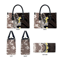 Brown and Black Hawaii Shark Tattoo Leather Bag Puakenikeni Lei Plumeria Polynesian Pattern LT14 - Polynesian Pride