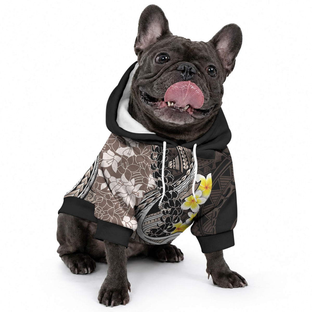 Brown and Black Hawaii Shark Tattoo Pet Hoodie Puakenikeni Lei Plumeria Polynesian Pattern LT14 - Polynesian Pride