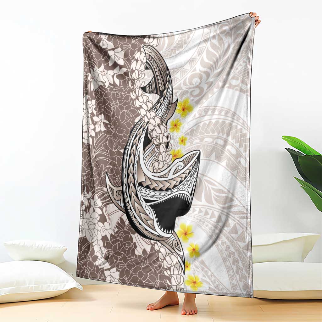 Brown and White Hawaii Shark Tattoo Blanket Puakenikeni Lei Plumeria Polynesian Pattern LT14 - Polynesian Pride