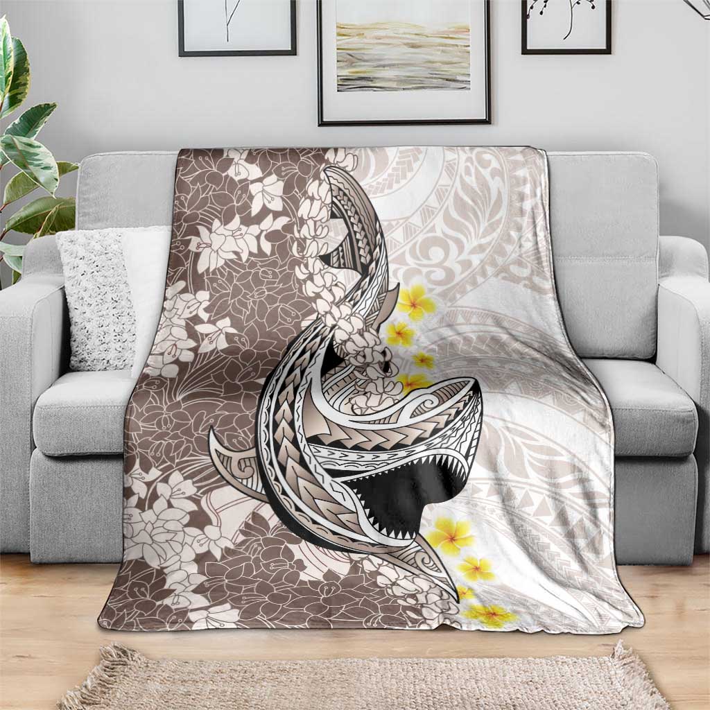 Brown and White Hawaii Shark Tattoo Blanket Puakenikeni Lei Plumeria Polynesian Pattern LT14 - Polynesian Pride