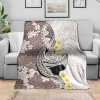 Brown and White Hawaii Shark Tattoo Blanket Puakenikeni Lei Plumeria Polynesian Pattern LT14 - Polynesian Pride