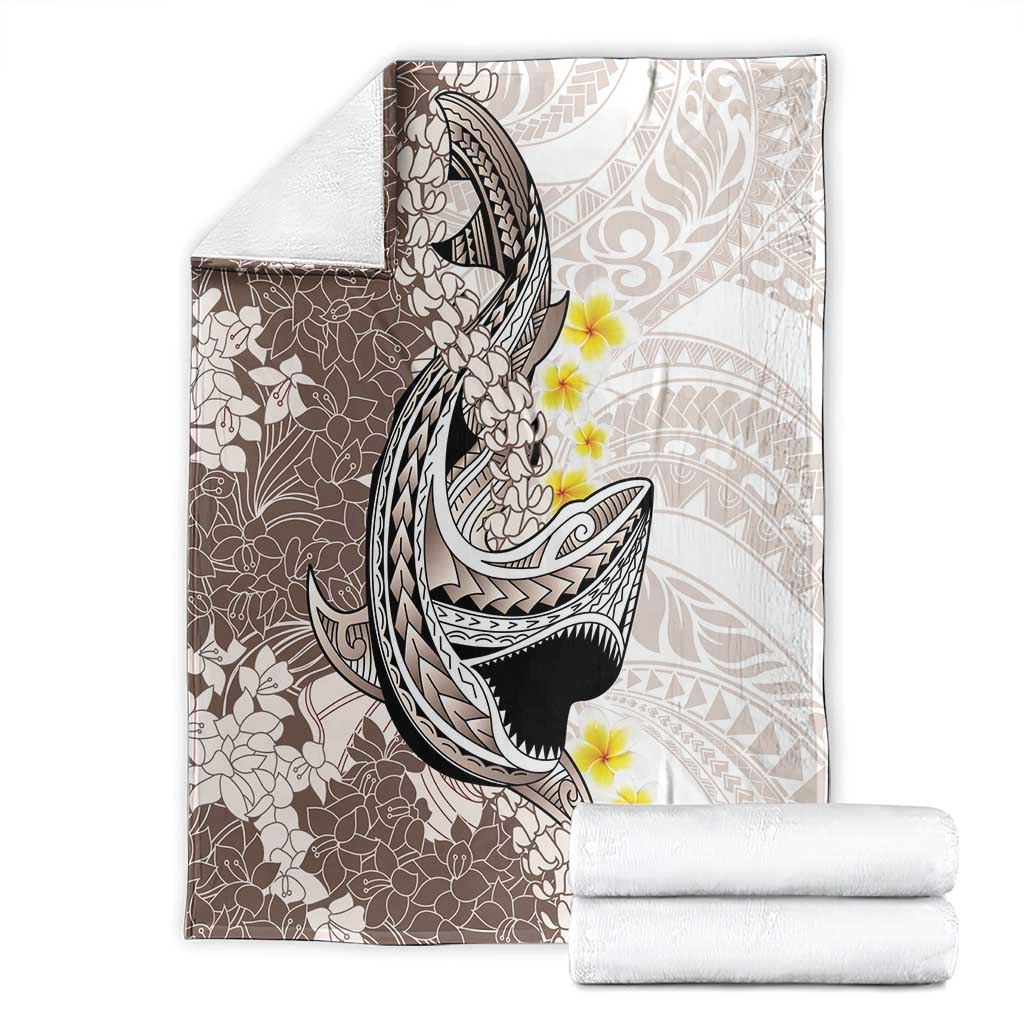 Brown and White Hawaii Shark Tattoo Blanket Puakenikeni Lei Plumeria Polynesian Pattern LT14 - Polynesian Pride