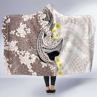 Brown and White Hawaii Shark Tattoo Hooded Blanket Puakenikeni Lei Plumeria Polynesian Pattern LT14 One Size White - Polynesian Pride