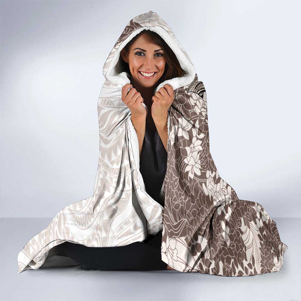 Brown and White Hawaii Shark Tattoo Hooded Blanket Puakenikeni Lei Plumeria Polynesian Pattern LT14 - Polynesian Pride