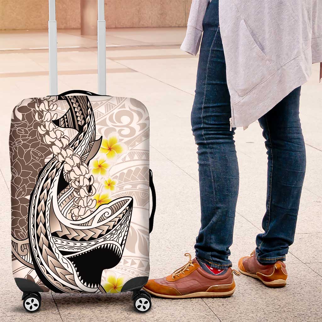 Brown and White Hawaii Shark Tattoo Luggage Cover Puakenikeni Lei Plumeria Polynesian Pattern LT14 White - Polynesian Pride