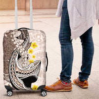 Brown and White Hawaii Shark Tattoo Luggage Cover Puakenikeni Lei Plumeria Polynesian Pattern LT14 White - Polynesian Pride