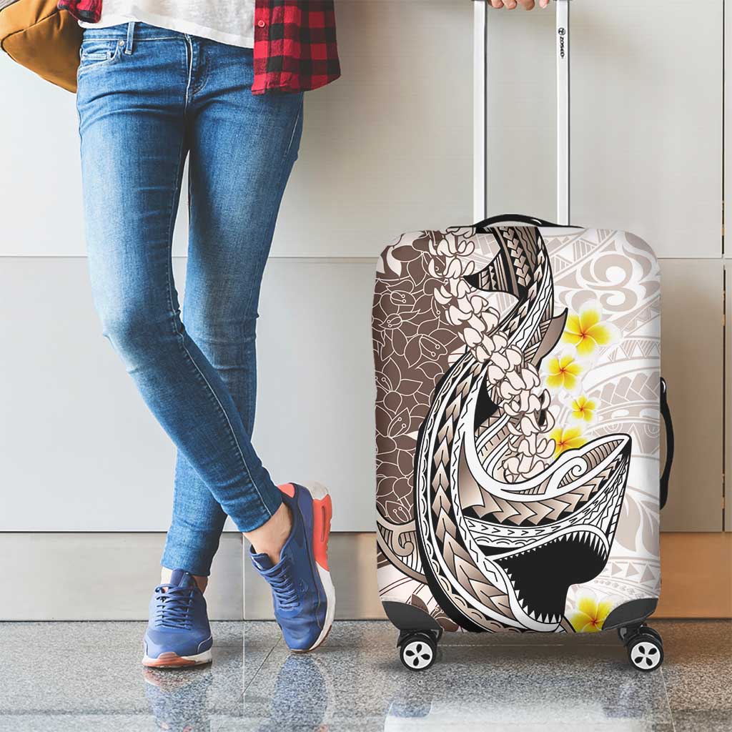 Brown and White Hawaii Shark Tattoo Luggage Cover Puakenikeni Lei Plumeria Polynesian Pattern LT14 - Polynesian Pride