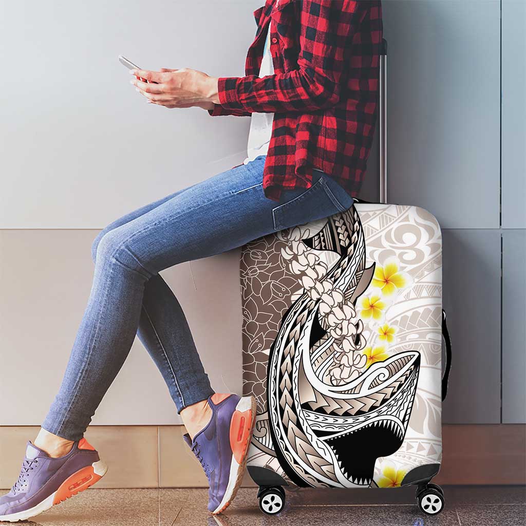 Brown and White Hawaii Shark Tattoo Luggage Cover Puakenikeni Lei Plumeria Polynesian Pattern LT14 - Polynesian Pride