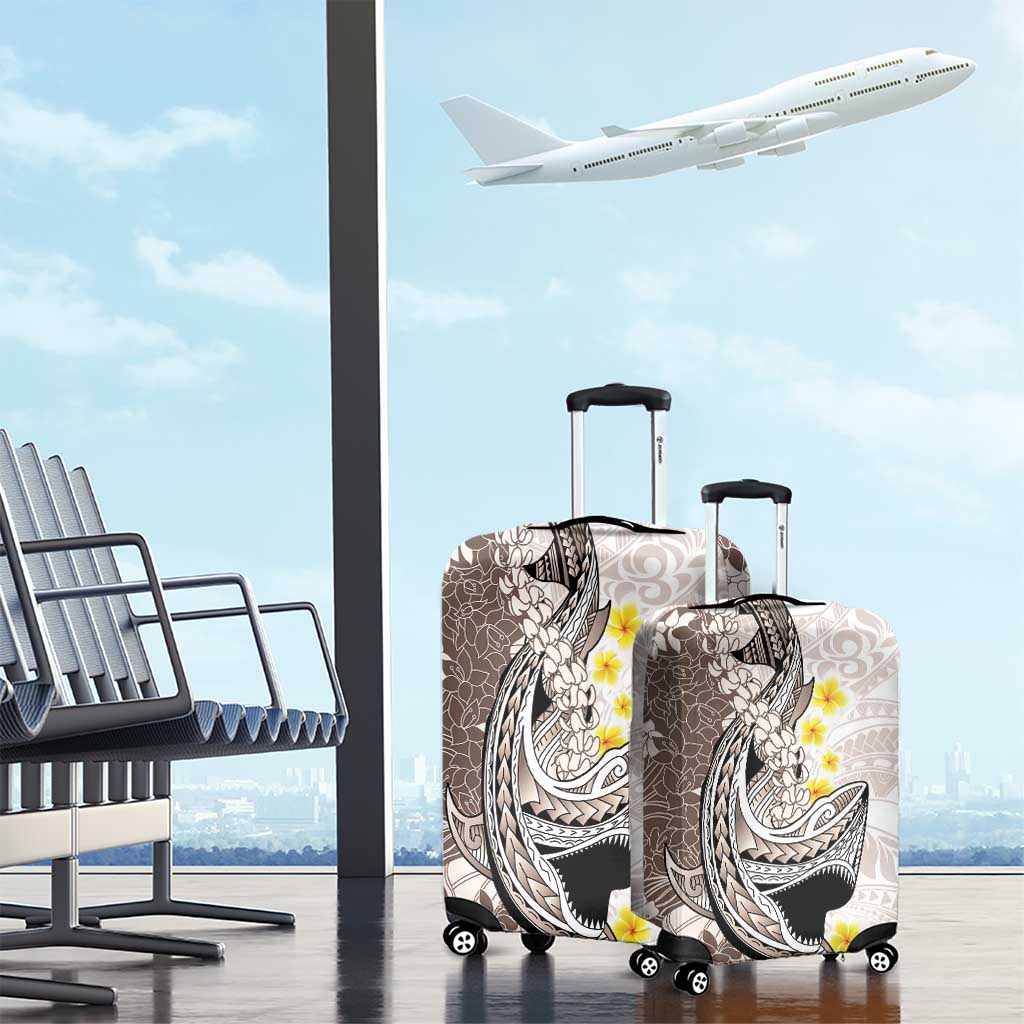 Brown and White Hawaii Shark Tattoo Luggage Cover Puakenikeni Lei Plumeria Polynesian Pattern LT14 - Polynesian Pride