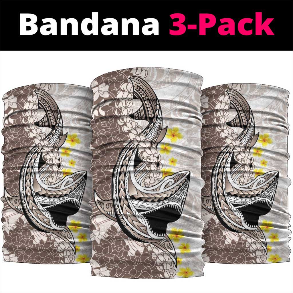 Brown and White Hawaii Shark Tattoo Neck Gaiter Puakenikeni Lei Plumeria Polynesian Pattern LT14 package One Size: 25*50cm White - Polynesian Pride
