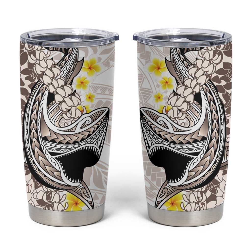 Brown and White Hawaii Shark Tattoo Tumbler Cup Puakenikeni Lei Plumeria Polynesian Pattern LT14 White - Polynesian Pride