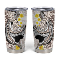Brown and White Hawaii Shark Tattoo Tumbler Cup Puakenikeni Lei Plumeria Polynesian Pattern LT14 White - Polynesian Pride