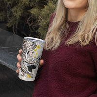 Brown and White Hawaii Shark Tattoo Tumbler Cup Puakenikeni Lei Plumeria Polynesian Pattern LT14 - Polynesian Pride