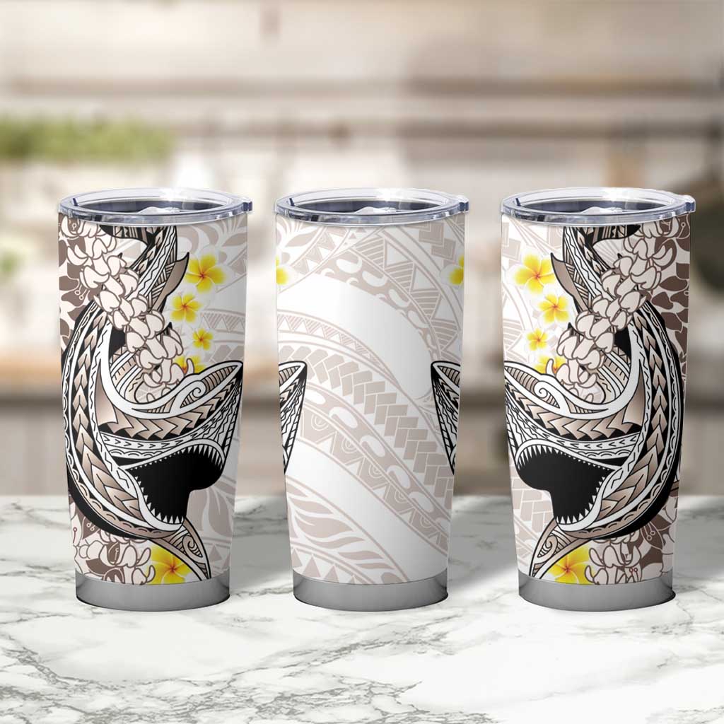 Brown and White Hawaii Shark Tattoo Tumbler Cup Puakenikeni Lei Plumeria Polynesian Pattern LT14 - Polynesian Pride