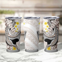Brown and White Hawaii Shark Tattoo Tumbler Cup Puakenikeni Lei Plumeria Polynesian Pattern LT14 - Polynesian Pride