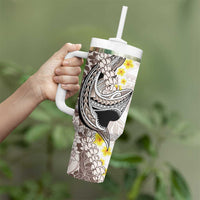 Brown and White Hawaii Shark Tattoo Tumbler With Handle Puakenikeni Lei Plumeria Polynesian Pattern LT14 - Polynesian Pride