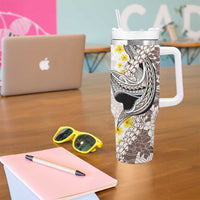 Brown and White Hawaii Shark Tattoo Tumbler With Handle Puakenikeni Lei Plumeria Polynesian Pattern LT14 - Polynesian Pride