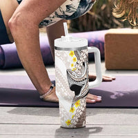 Brown and White Hawaii Shark Tattoo Tumbler With Handle Puakenikeni Lei Plumeria Polynesian Pattern LT14 - Polynesian Pride