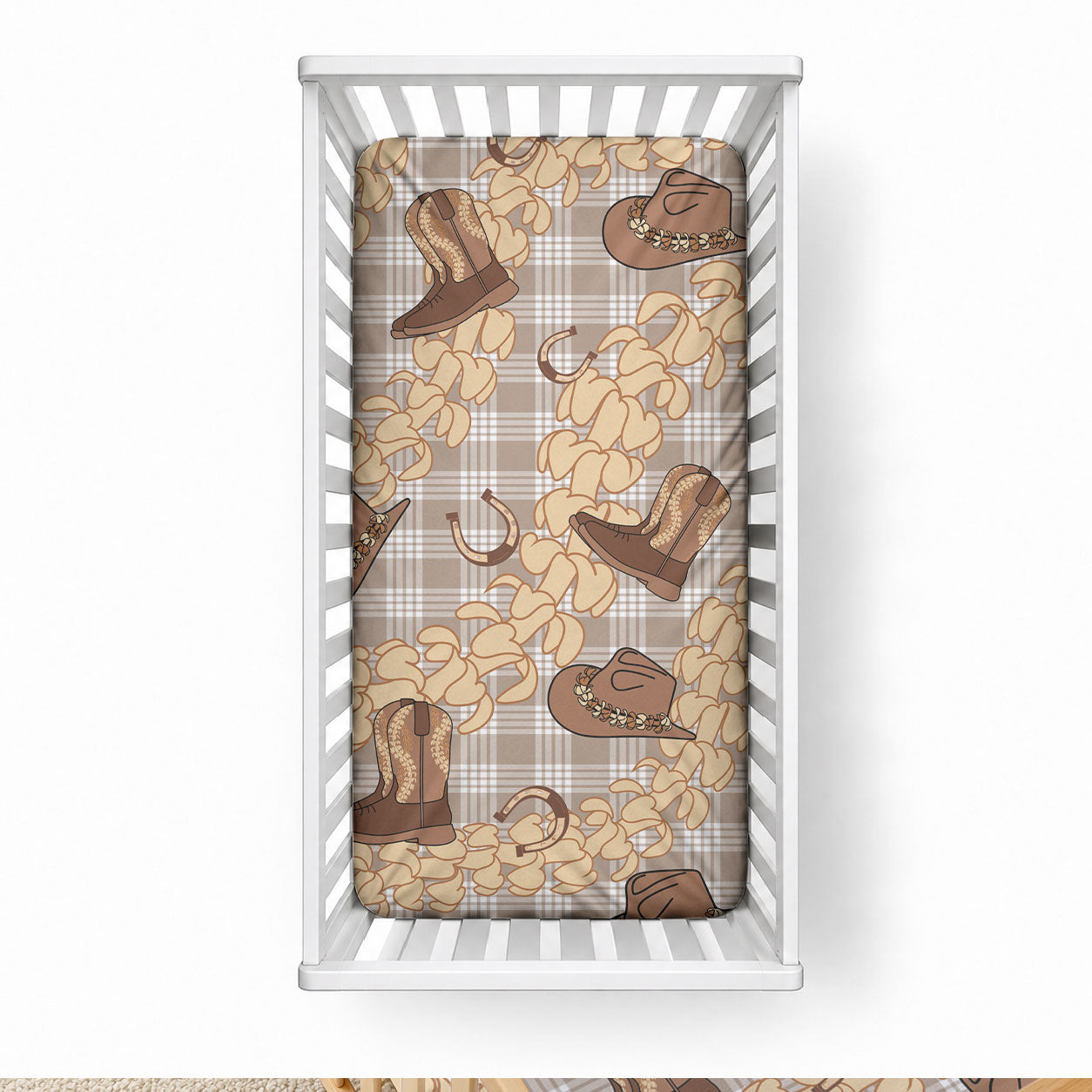 Khaki Palaka Hawaii Cowboy Baby Bed Cover Puakenikeni Lei Paniolo Papale Seamless Vibes