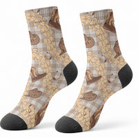 Khaki Palaka Hawaii Cowboy Crew Socks Puakenikeni Lei Paniolo Papale Seamless Vibes LT14 - Polynesian Pride