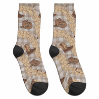Khaki Palaka Hawaii Cowboy Crew Socks Puakenikeni Lei Paniolo Papale Seamless Vibes LT14 - Polynesian Pride