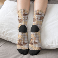 Khaki Palaka Hawaii Cowboy Crew Socks Puakenikeni Lei Paniolo Papale Seamless Vibes LT14 - Polynesian Pride