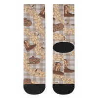 Khaki Palaka Hawaii Cowboy Crew Socks Puakenikeni Lei Paniolo Papale Seamless Vibes LT14 - Polynesian Pride